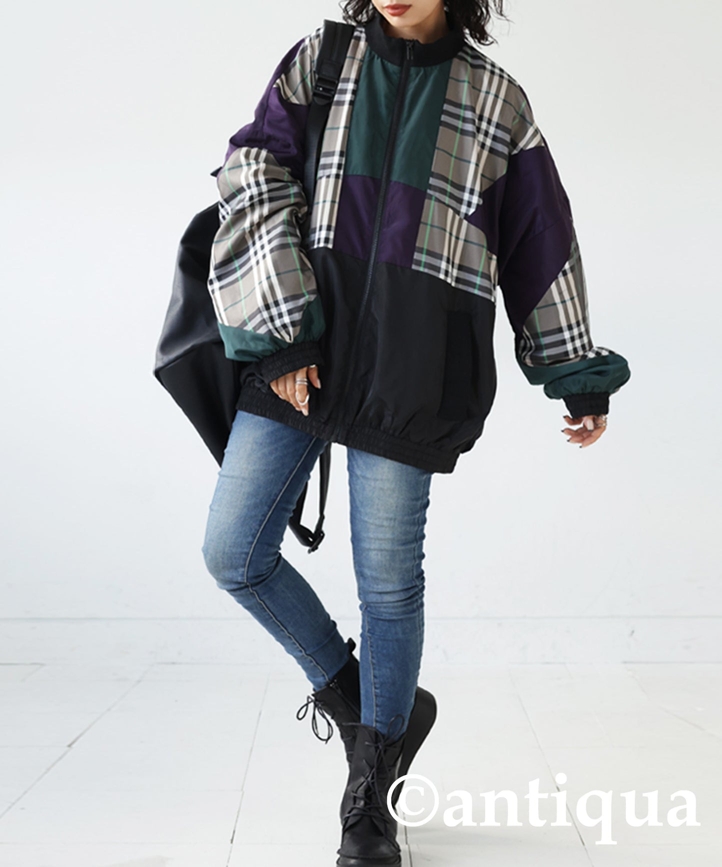 Ladies outerwear plaid plain switching