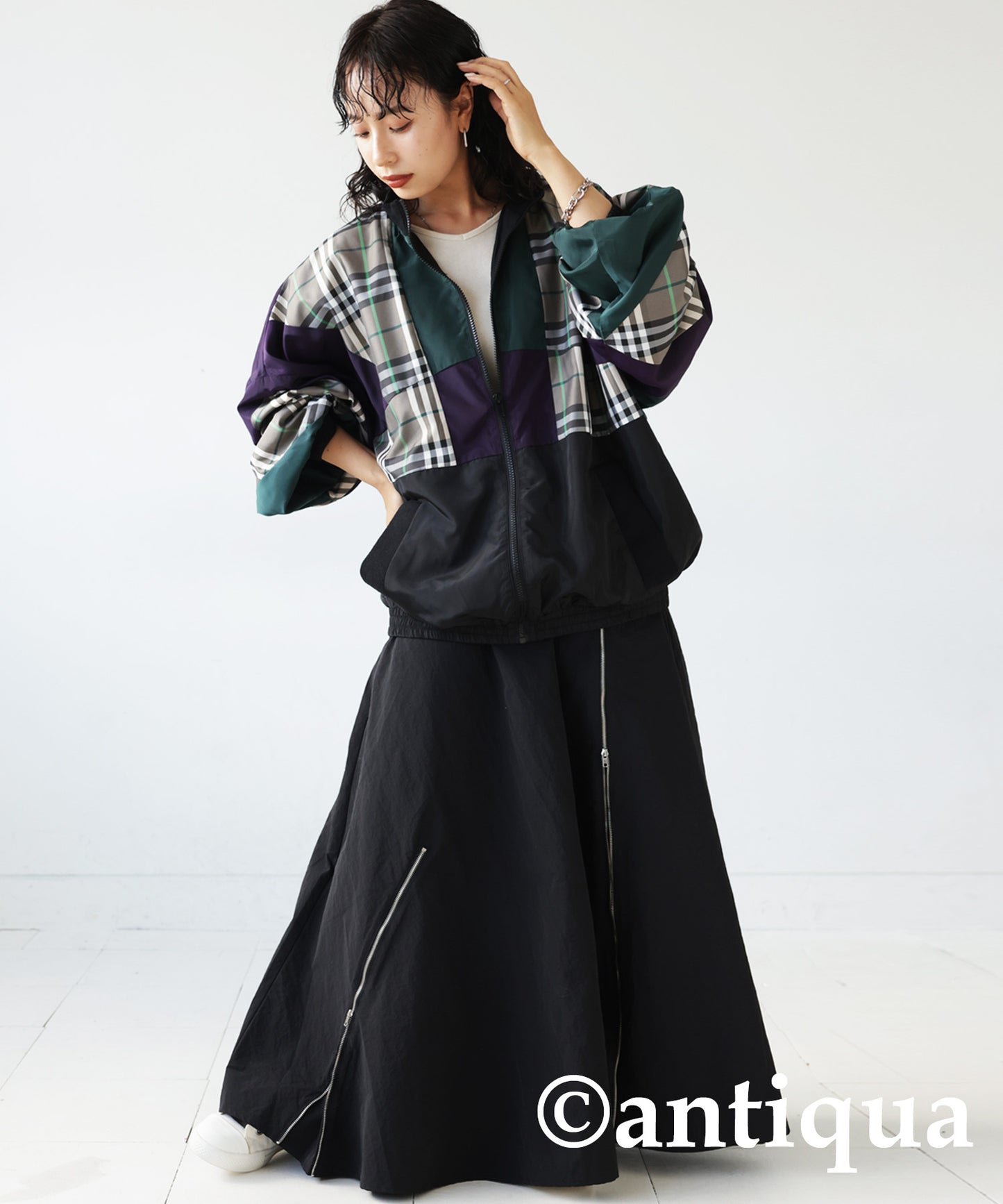 Ladies outerwear plaid plain switching