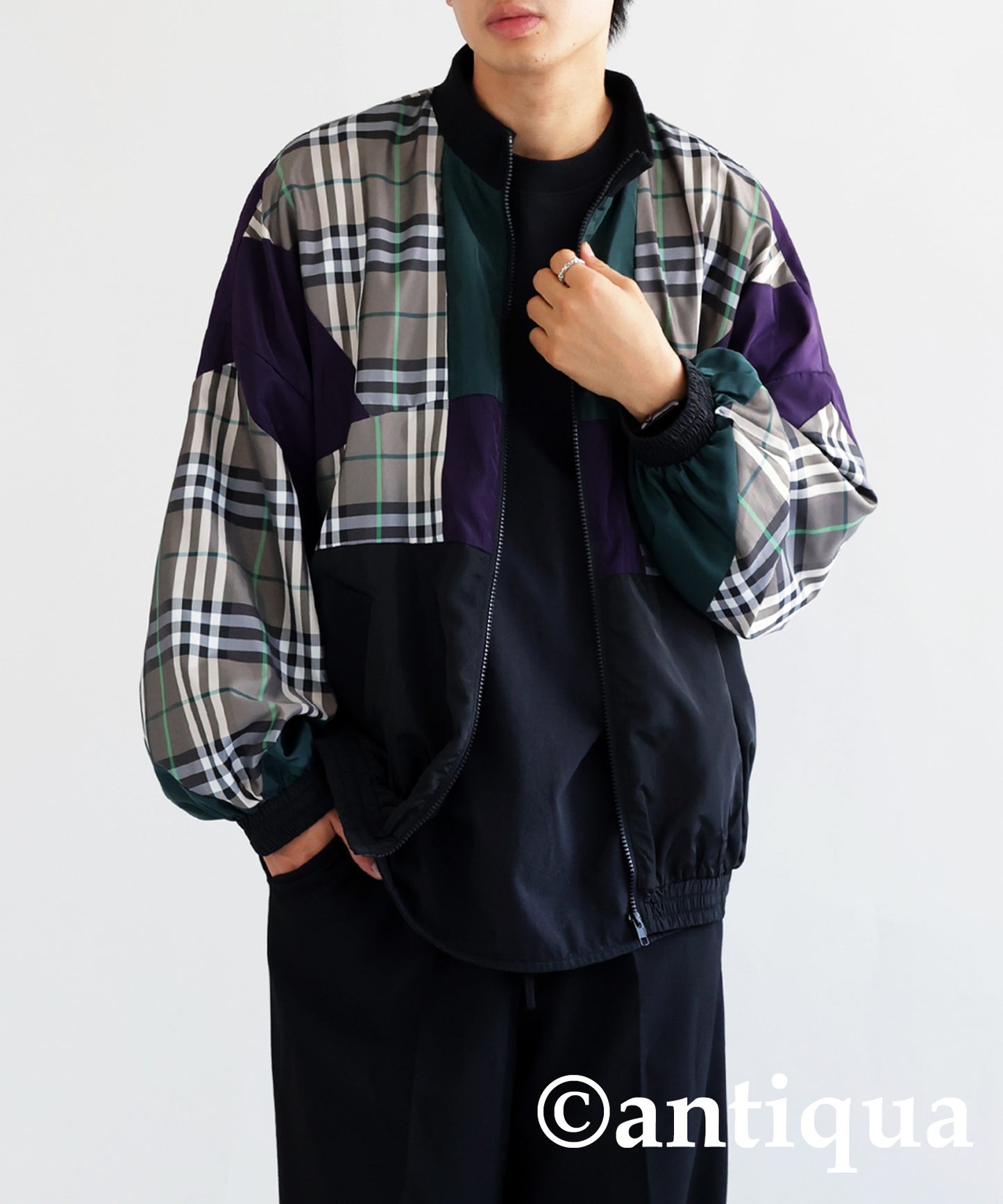 Men's outerwear plaid plain switching