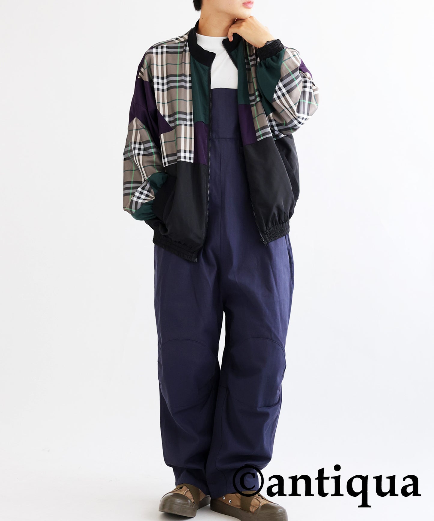 Men's outerwear plaid plain switching