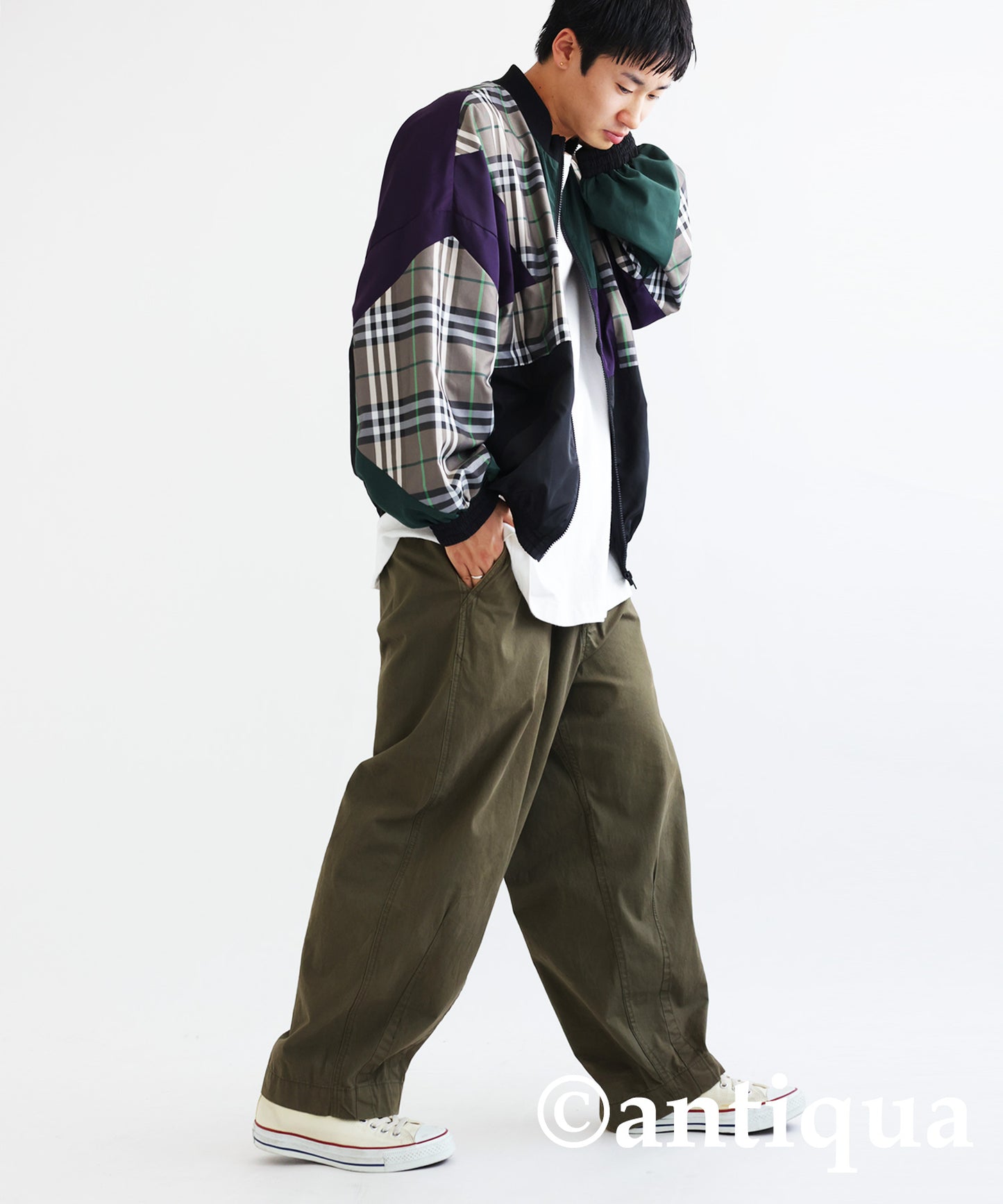 Men's outerwear plaid plain switching