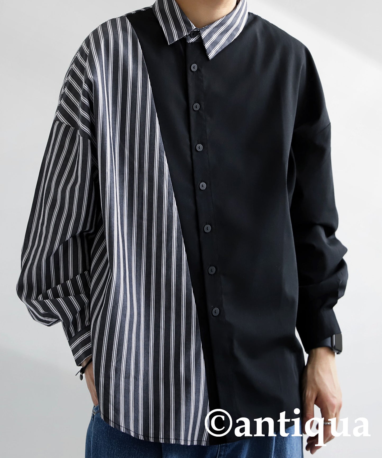 Asymmetry shirt stripes and black Men's
