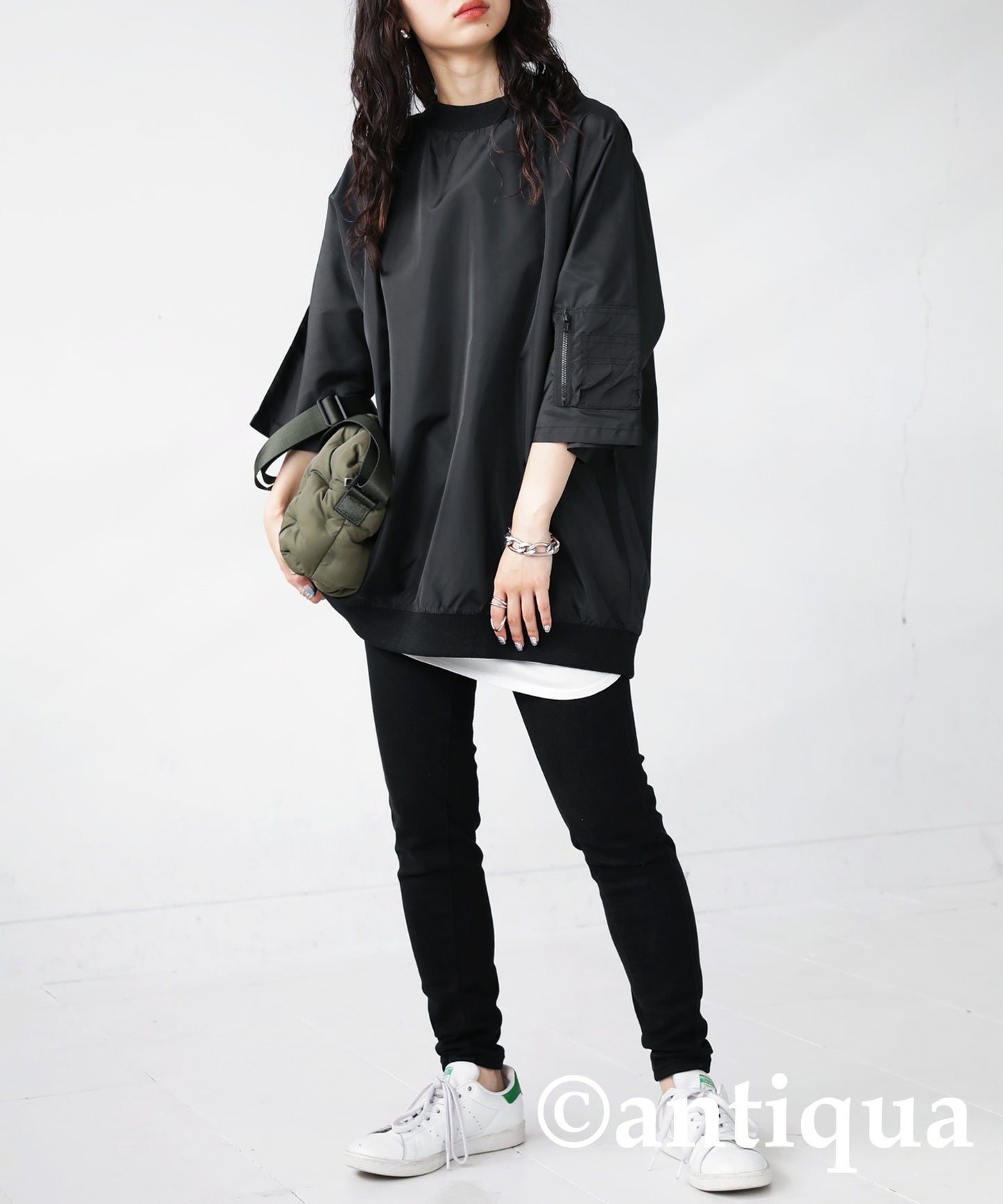 MA-1 style nylon short sleeve tops Ladies