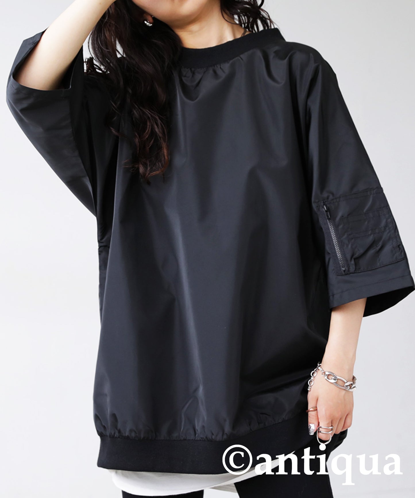 MA-1 style nylon short sleeve tops Ladies