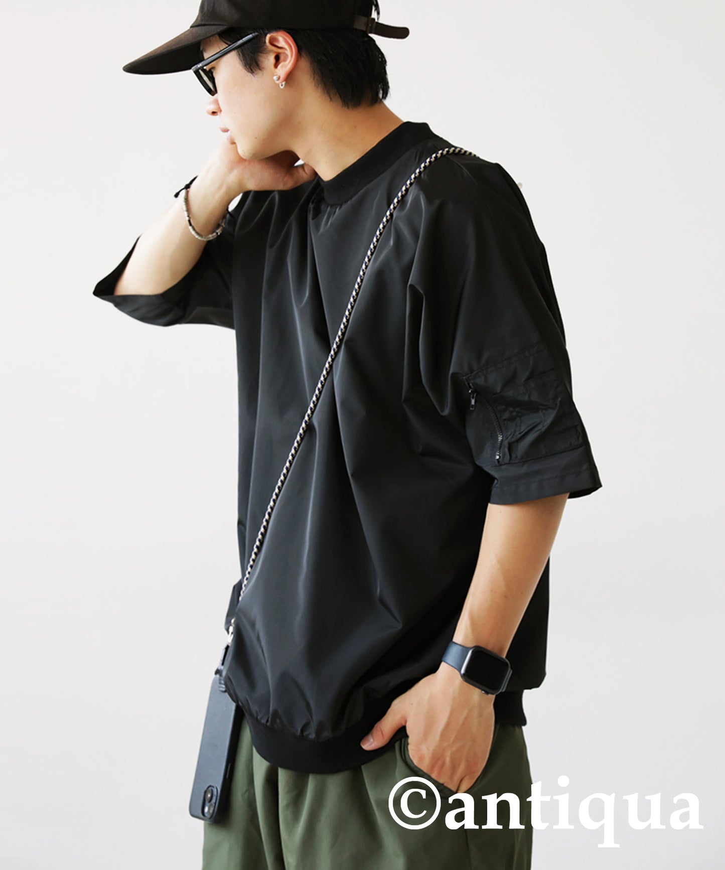 MA-1 style nylon short sleeve tops Men's