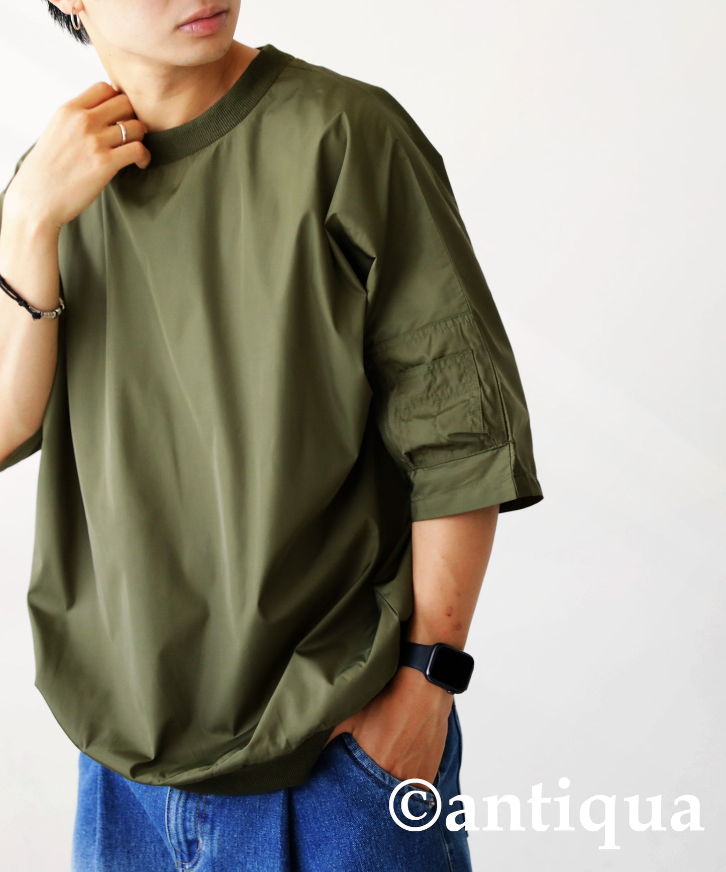 MA-1 style nylon short sleeve tops Men's