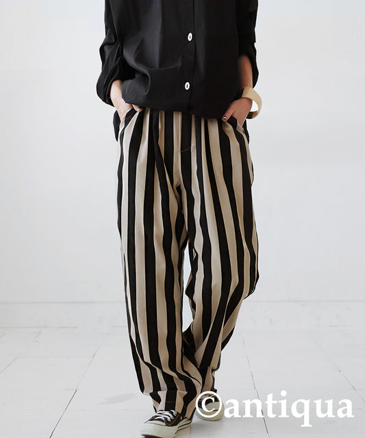 Ladies tapered full-length pants vertical stripe