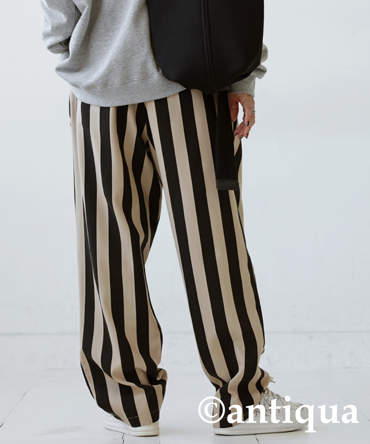 Ladies tapered full-length pants vertical stripe