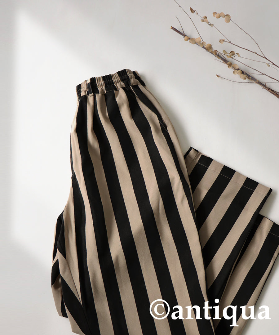 Ladies tapered full-length pants vertical stripe