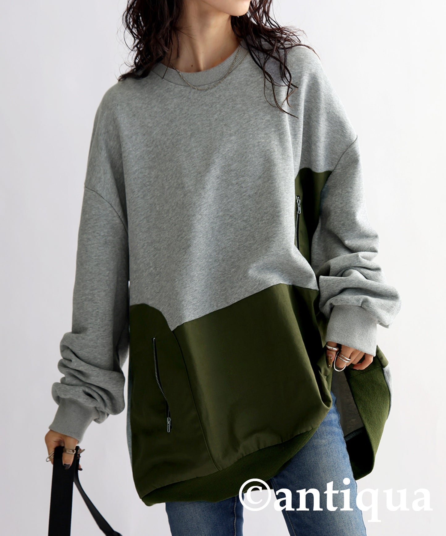 Different Material Switching Sweatshirt Ladies