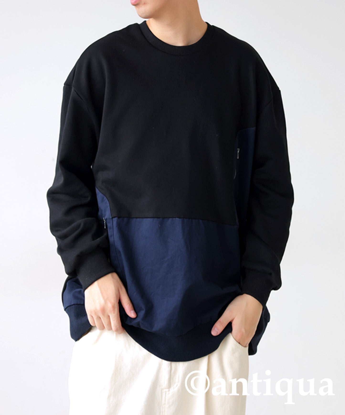 Different Materials Switching Sweatshirt Men's