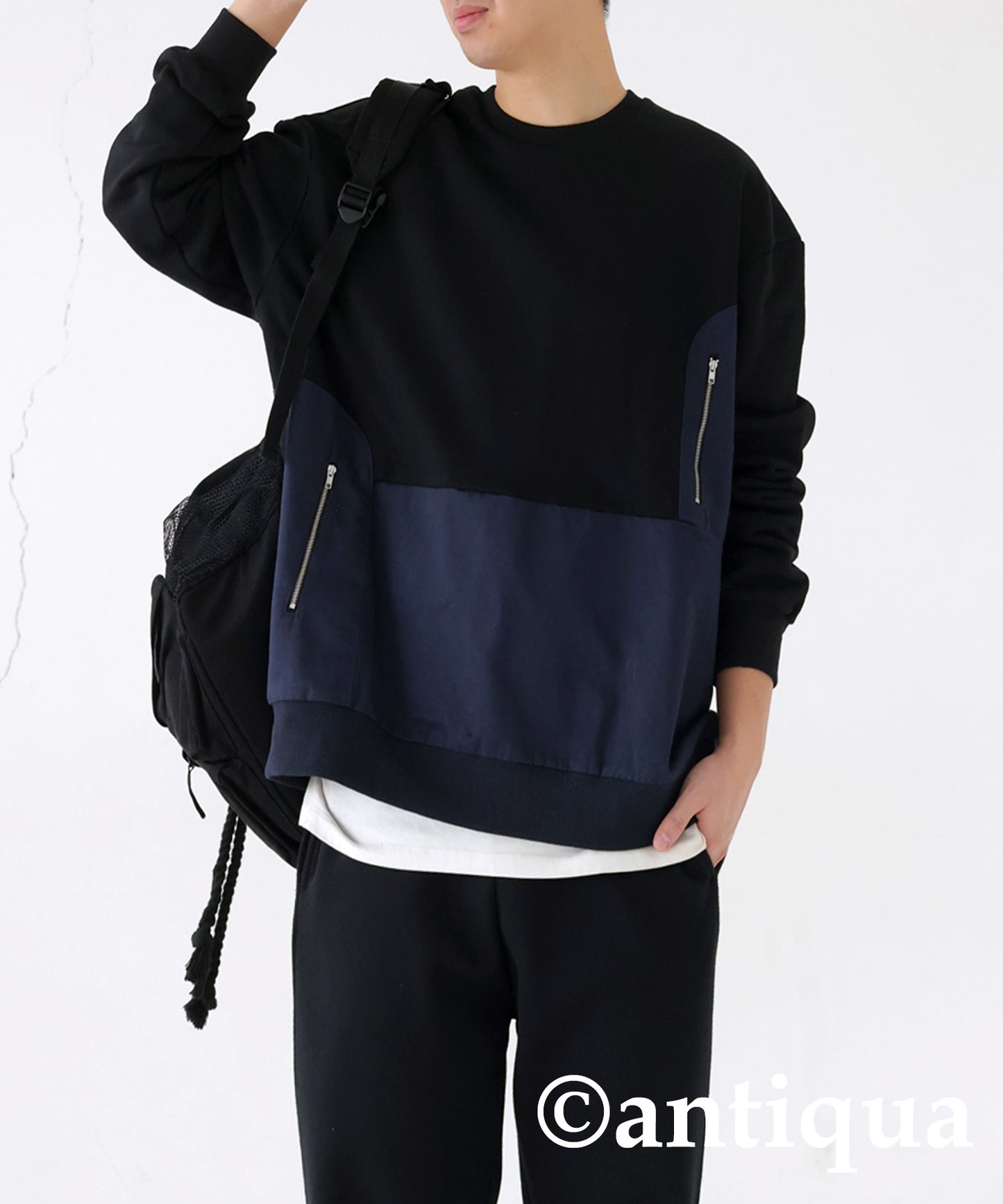 Different Materials Switching Sweatshirt Men's