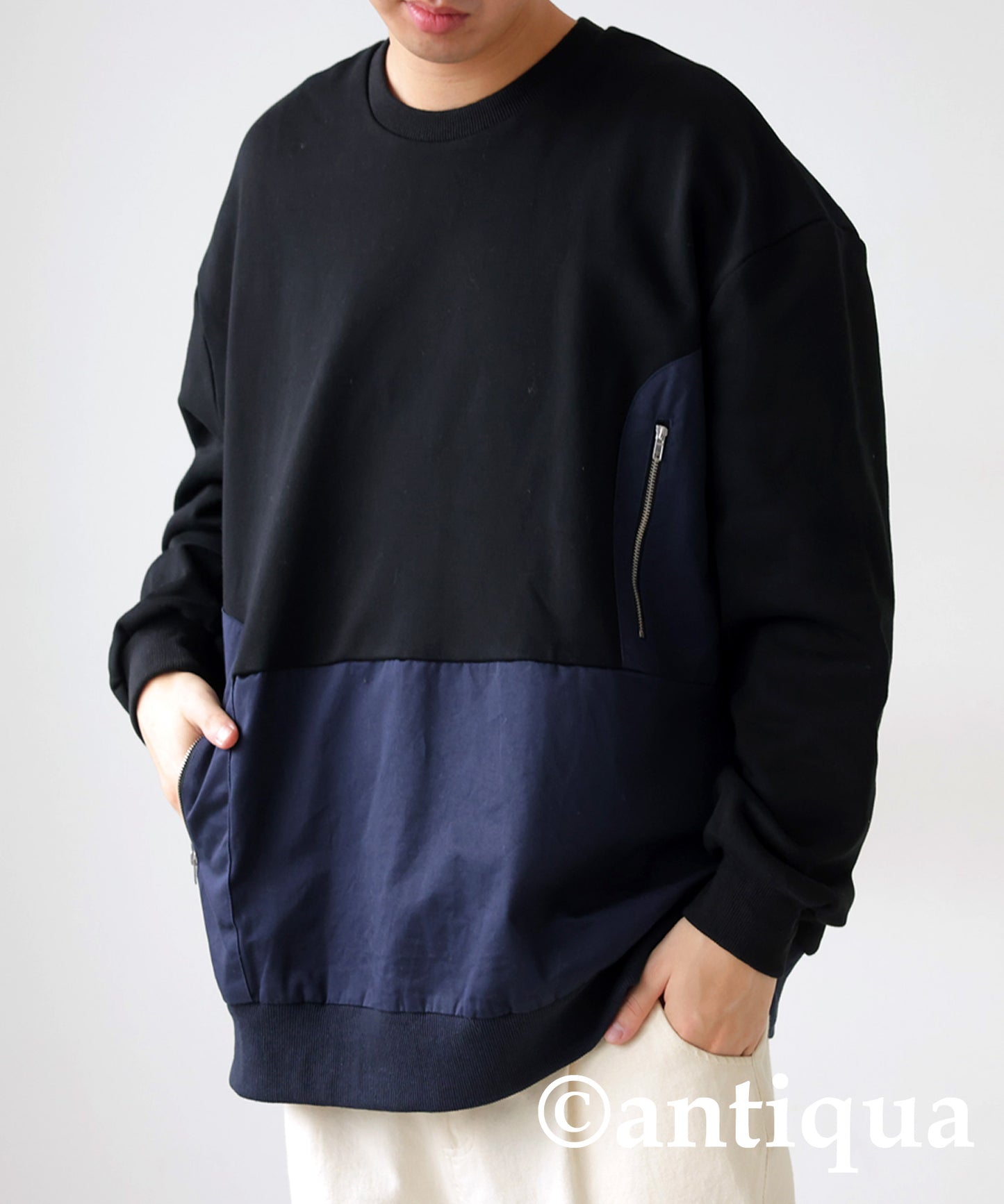 Different Materials Switching Sweatshirt Men's