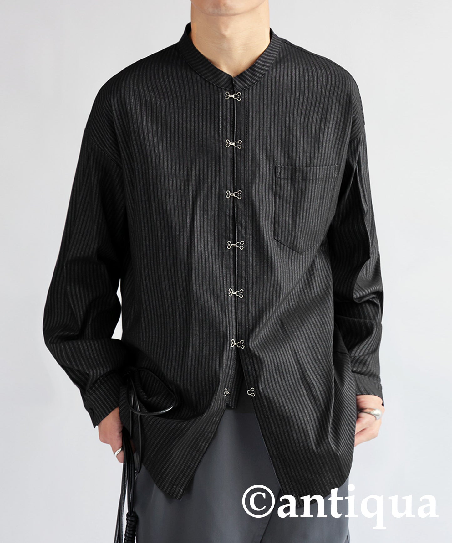 China-style striped shirt Men's