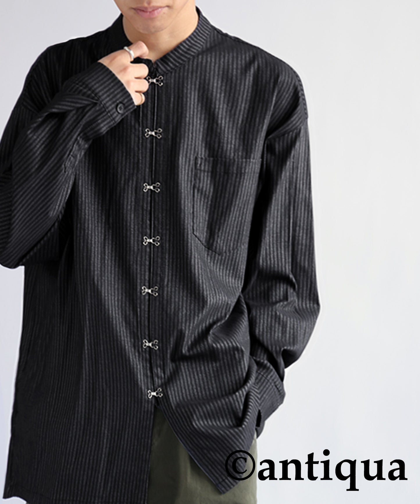 China-style striped shirt Men's