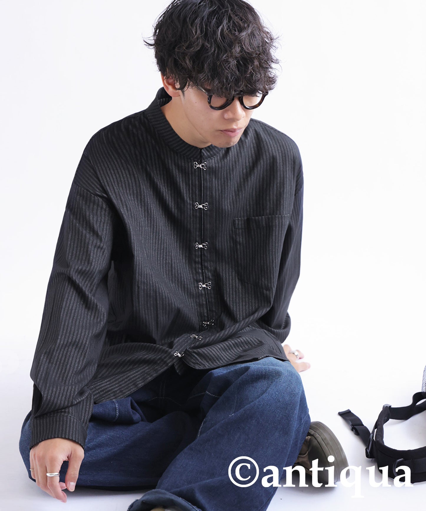 China-style striped shirt Men's