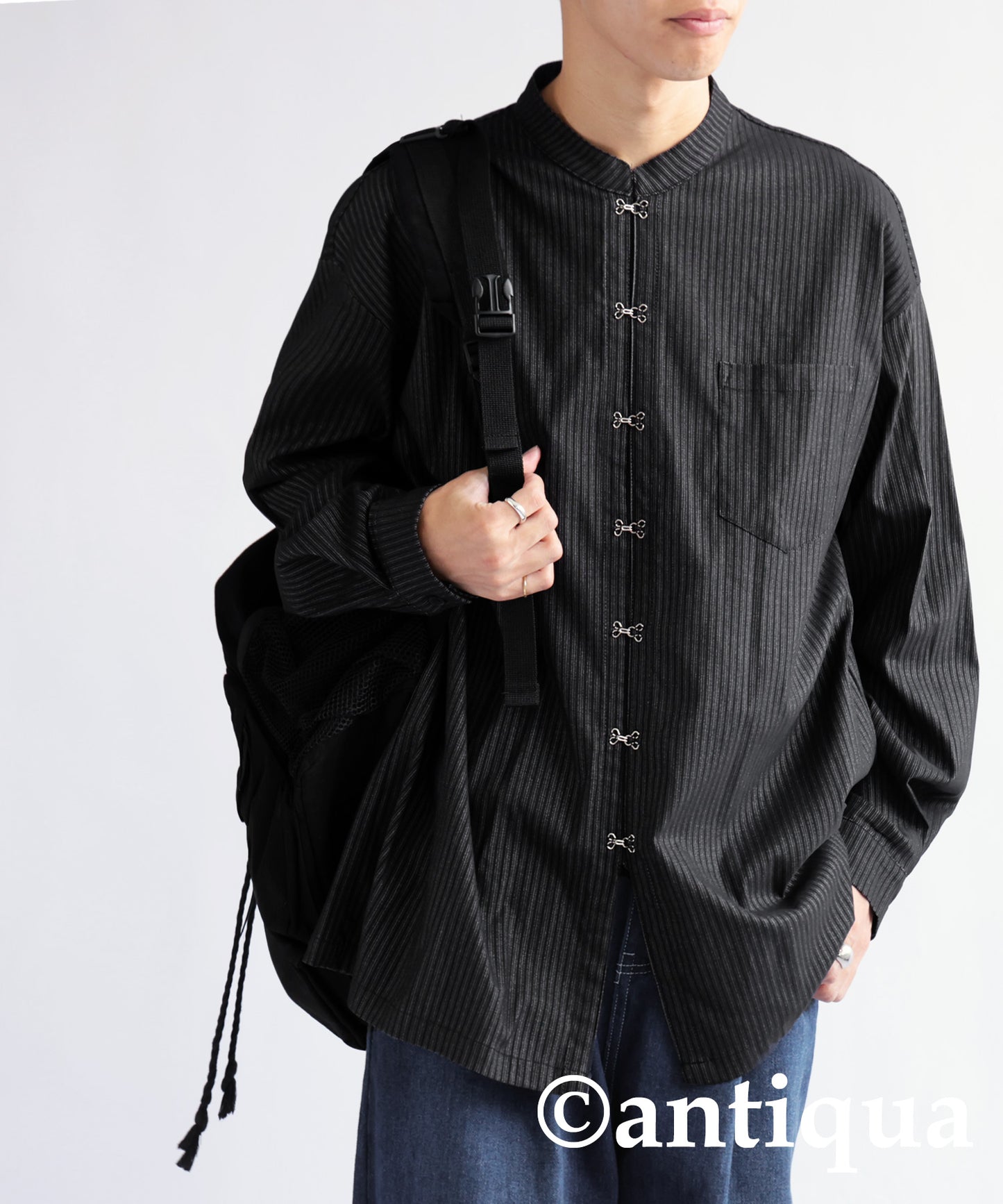 China-style striped shirt Men's