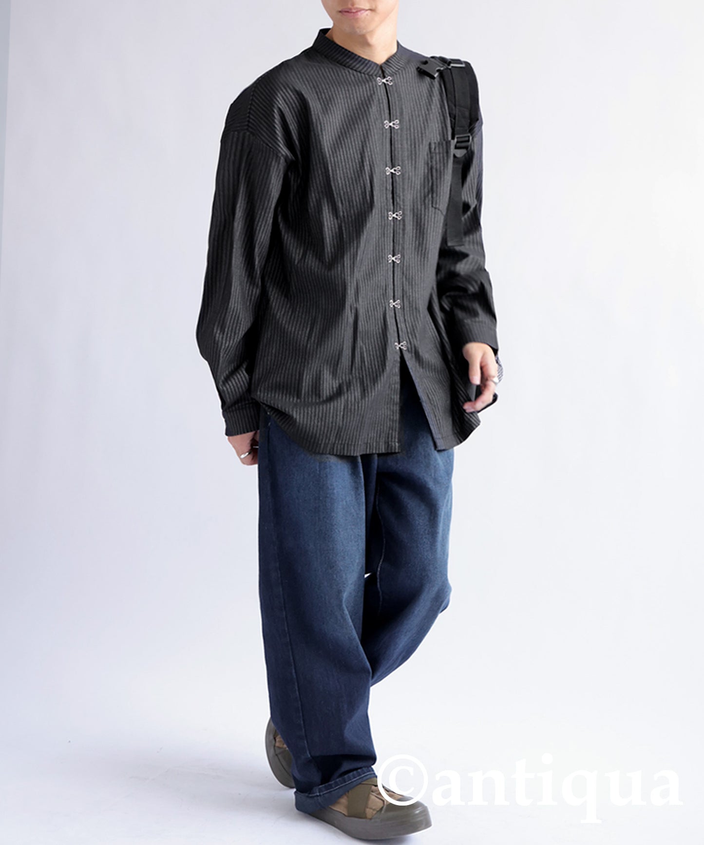 China-style striped shirt Men's