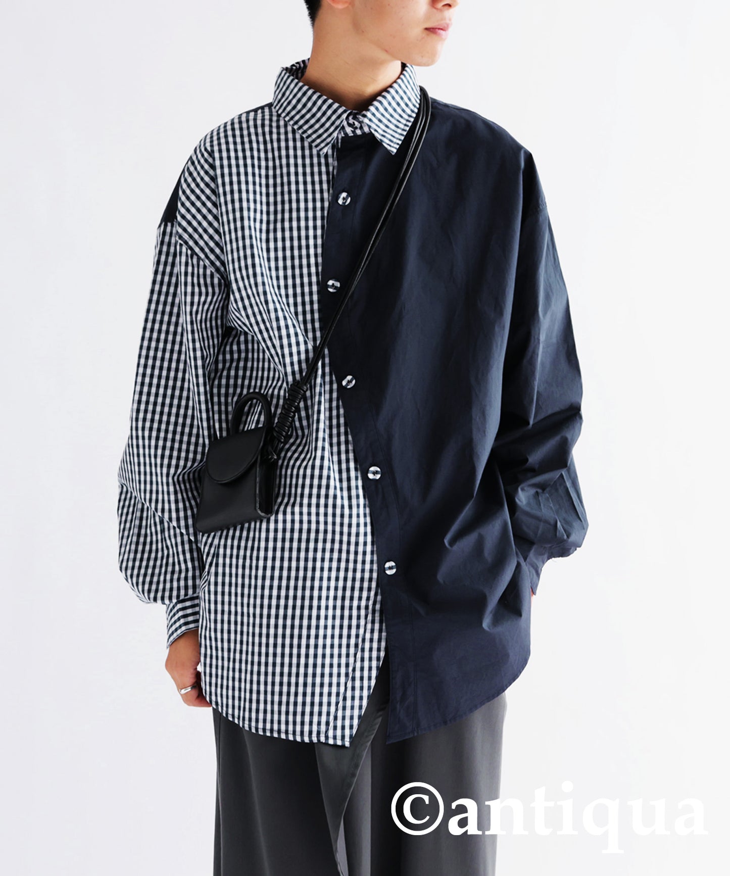 Checkd wave bicolor shirt Men's