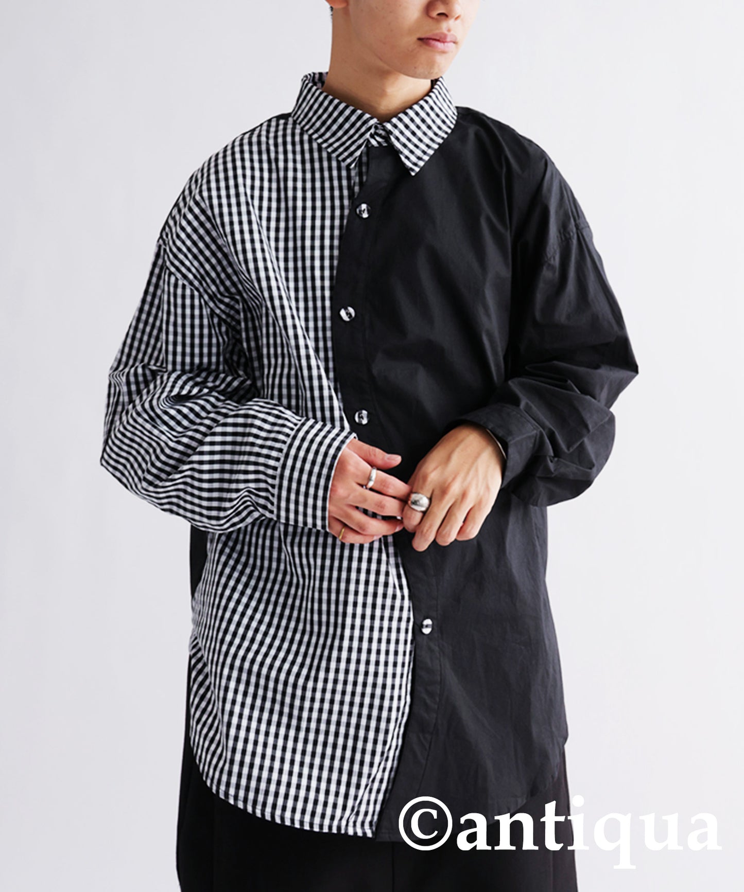 Checkd wave bicolor shirt Men's