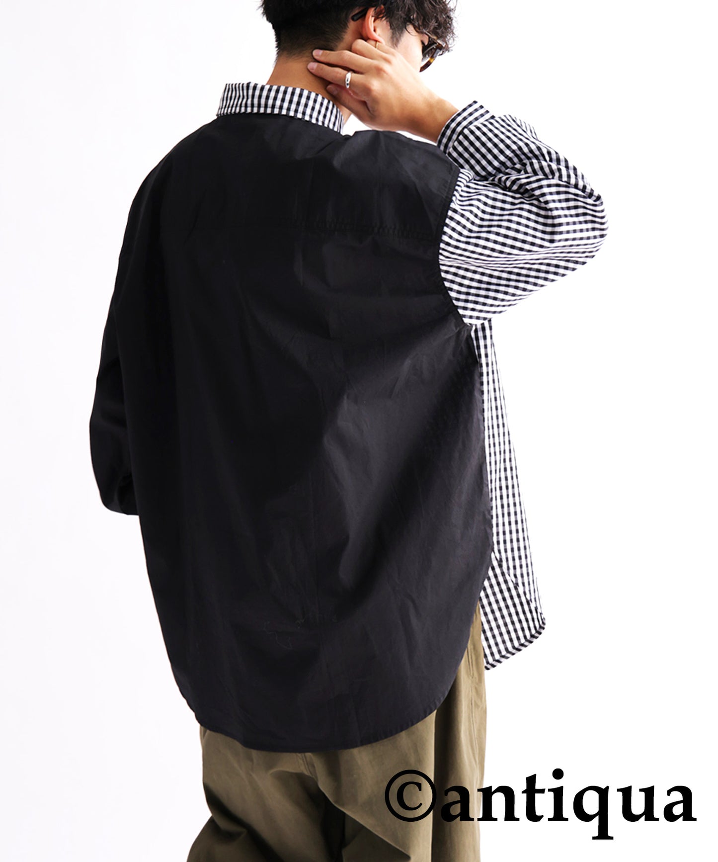 Checkd wave bicolor shirt Men's