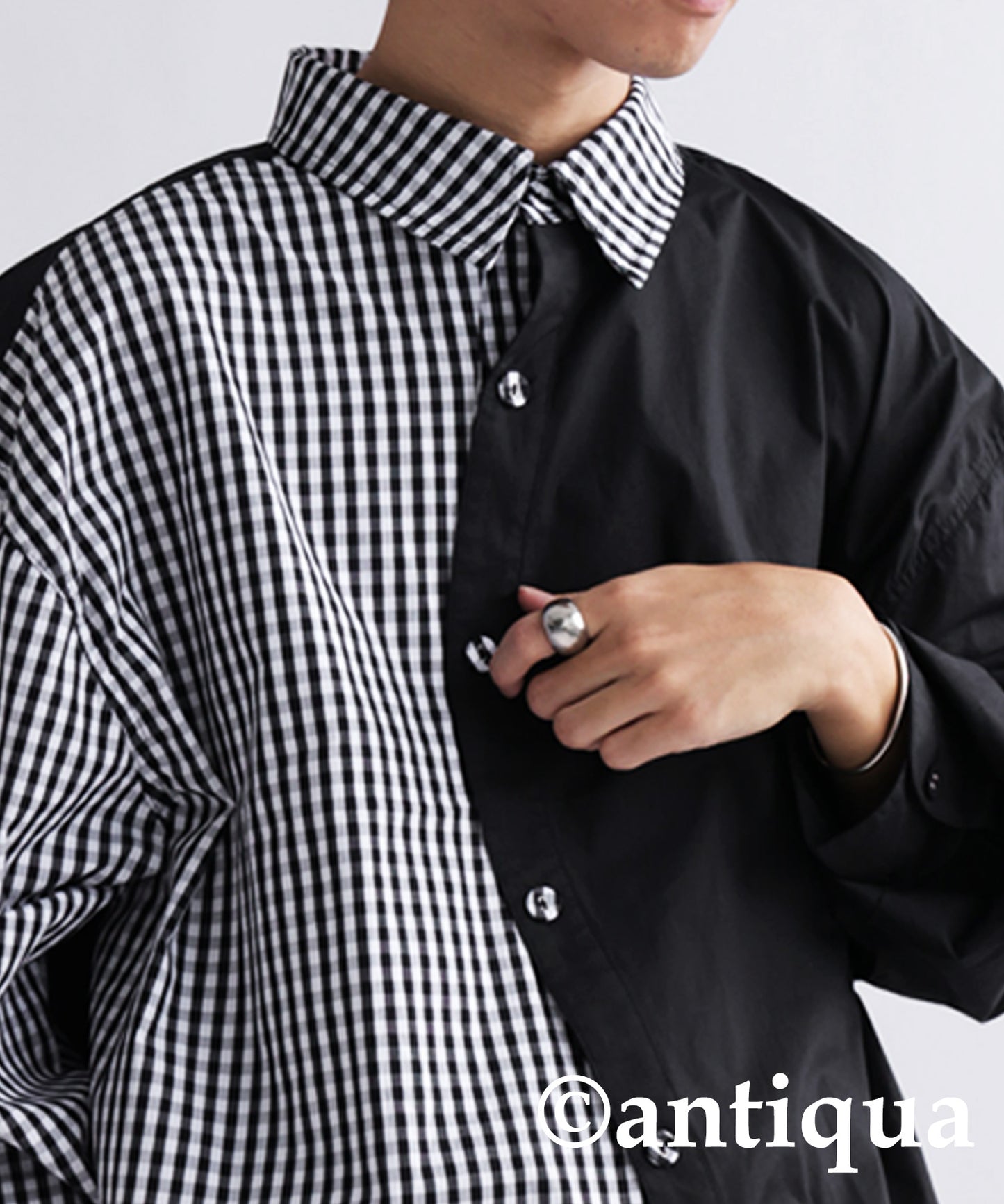 Checkd wave bicolor shirt Men's