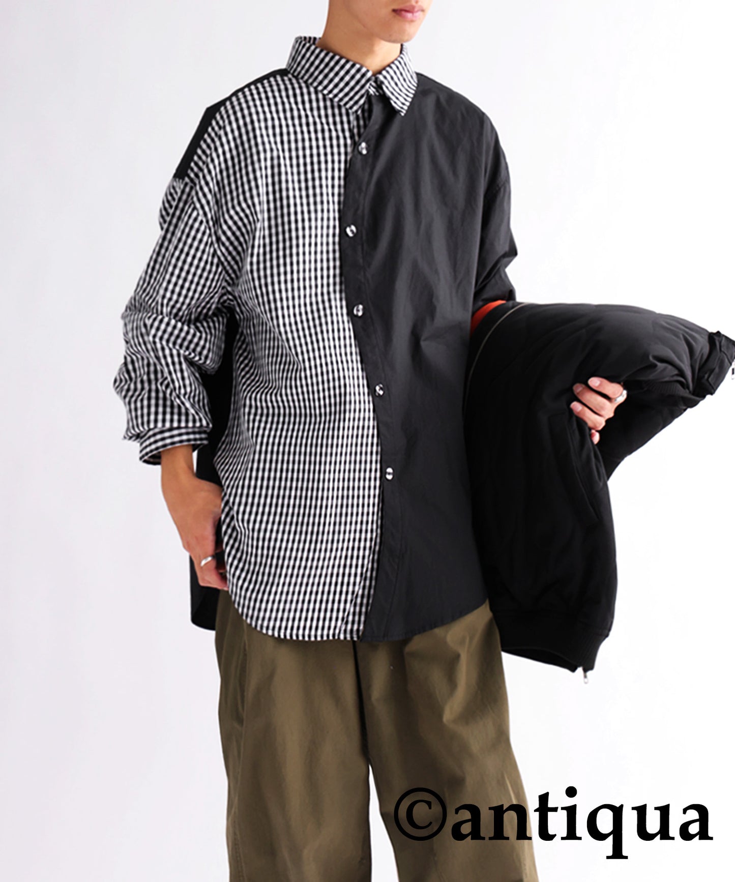 Checkd wave bicolor shirt Men's