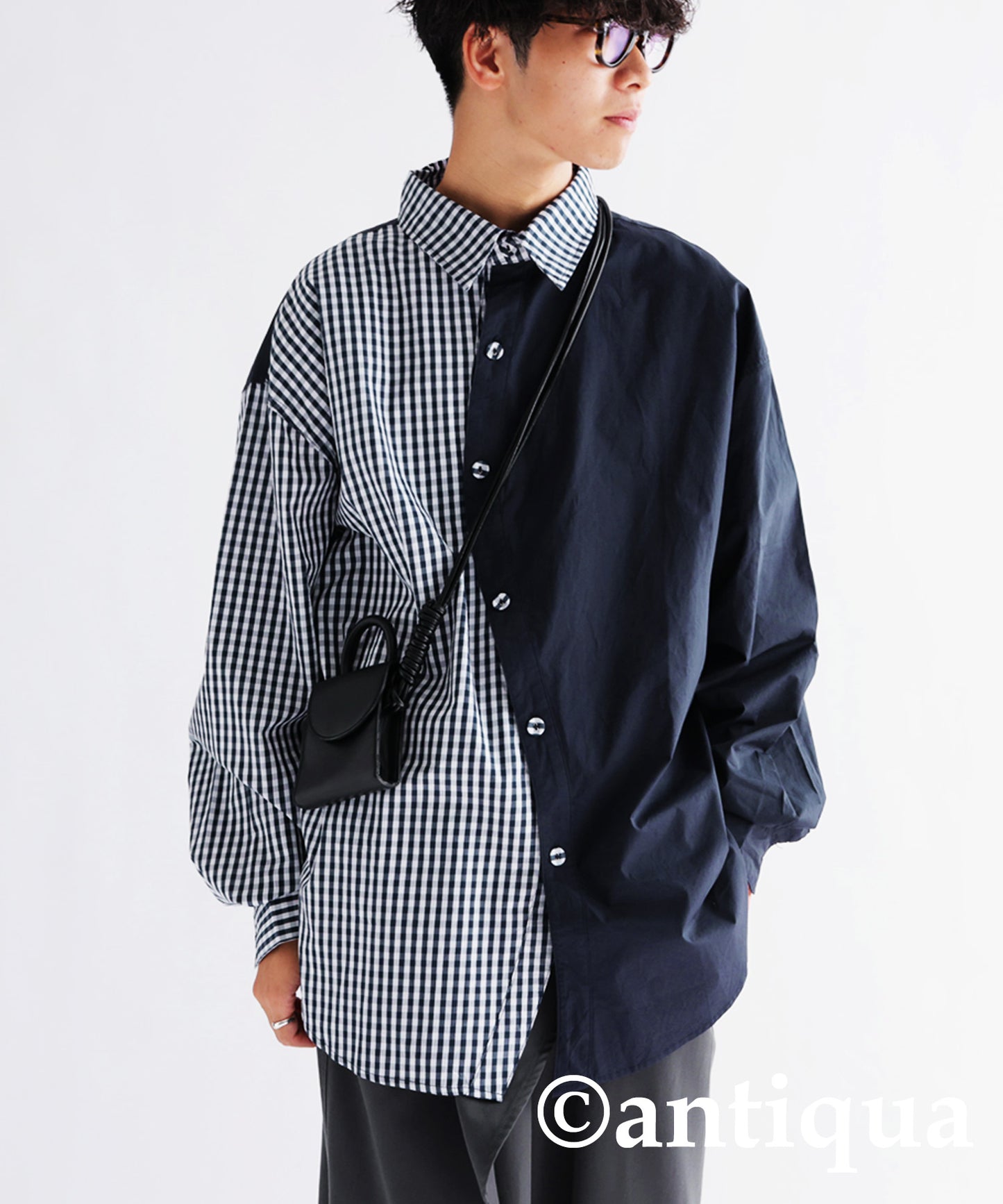 Checkd wave bicolor shirt Men's