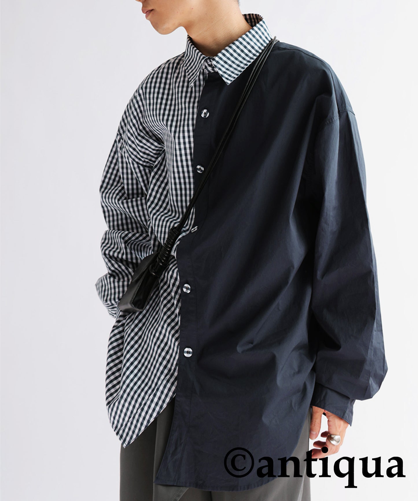 Checkd wave bicolor shirt Men's