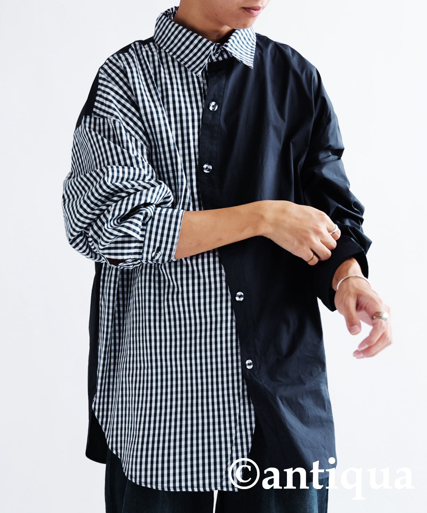 Checkd wave bicolor shirt Men's