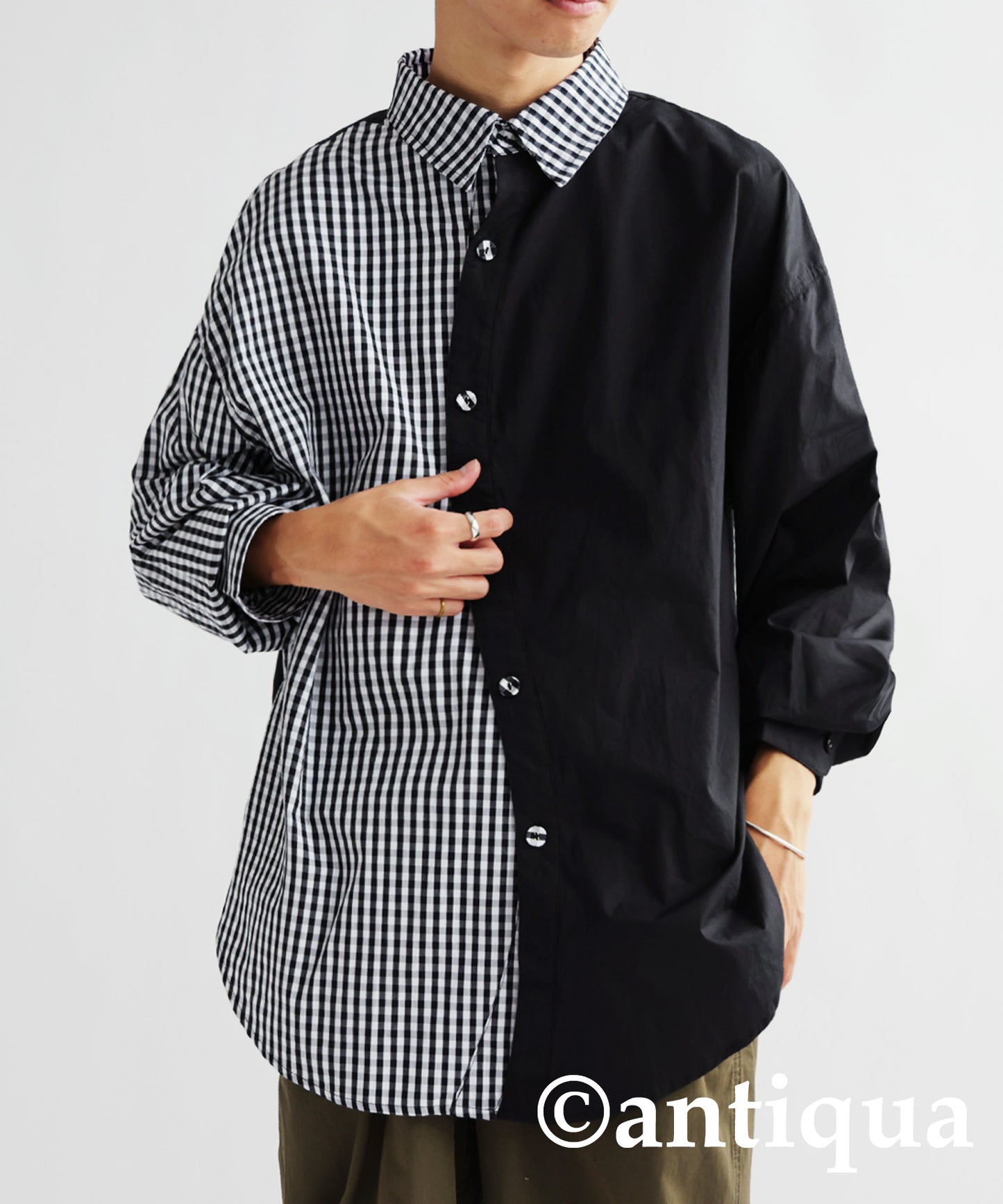 Checkd wave bicolor shirt Men's