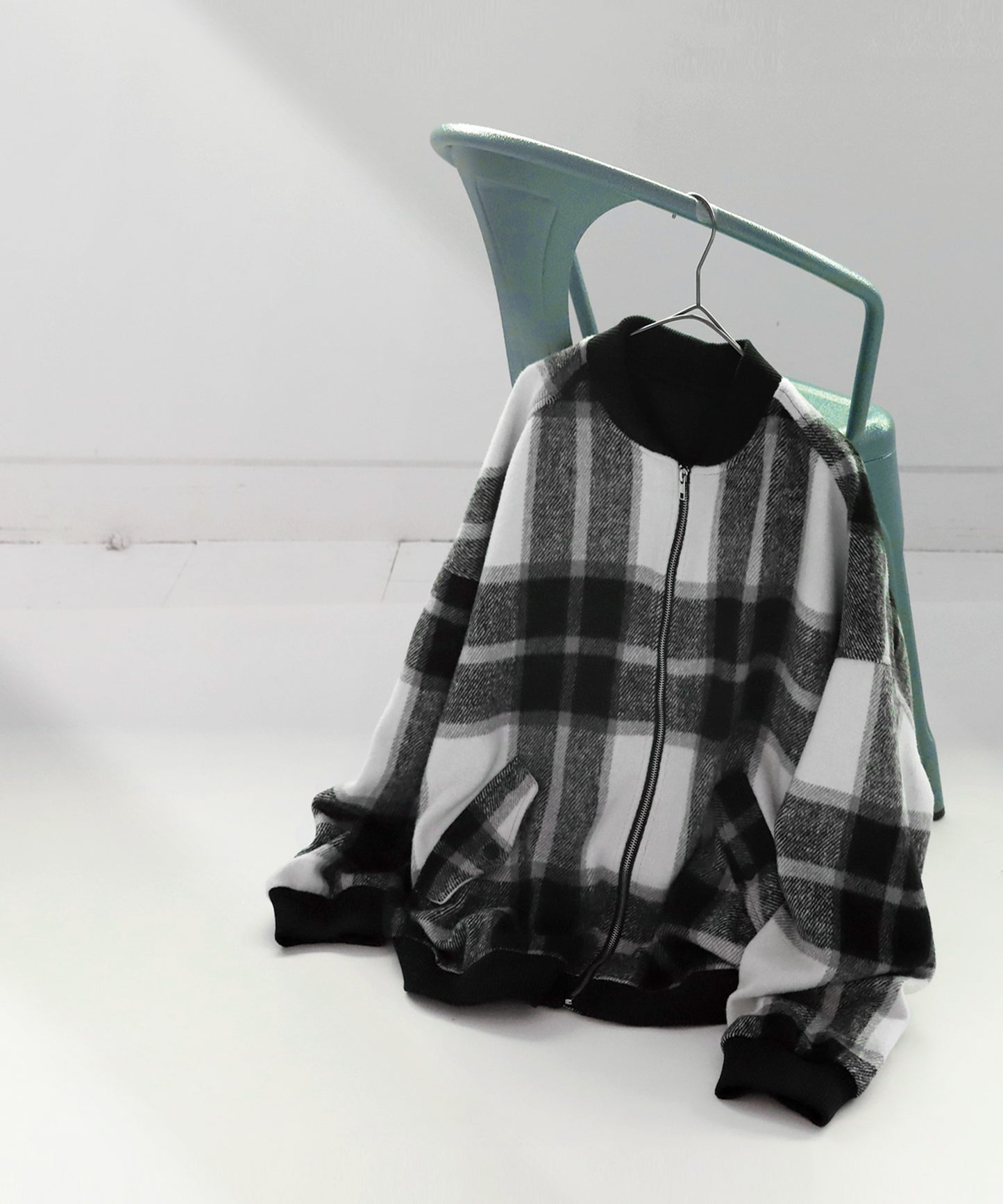 Large checked pattern blouson Men's