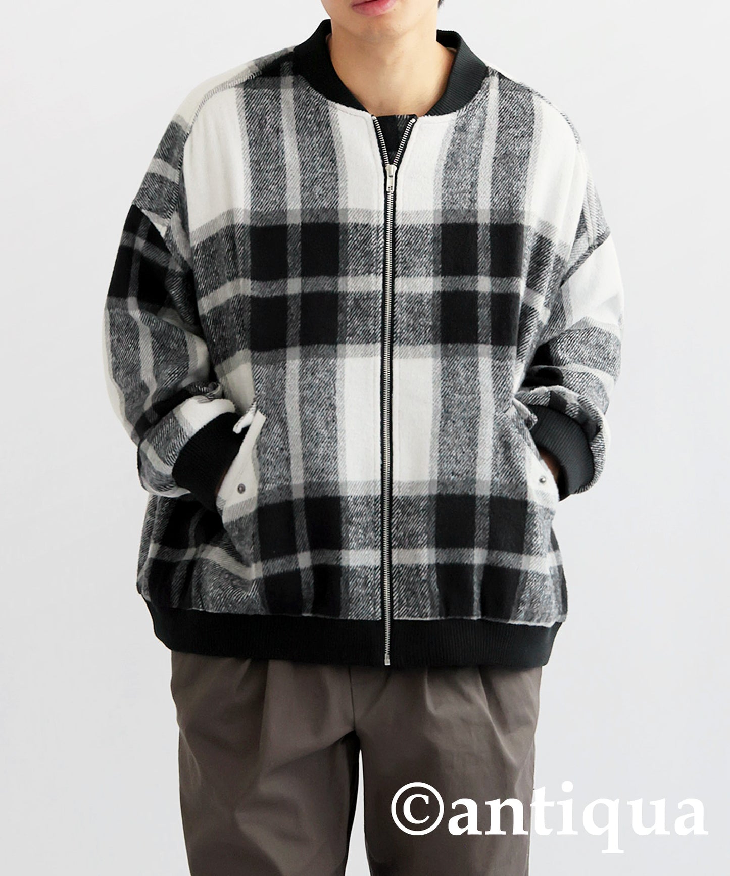 Large checked pattern blouson Men's