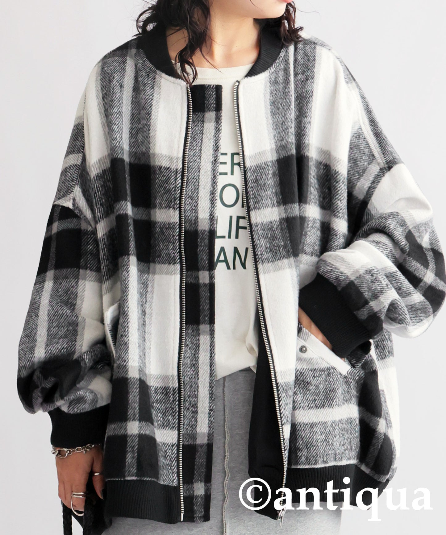 Large checked pattern blouson Ladies