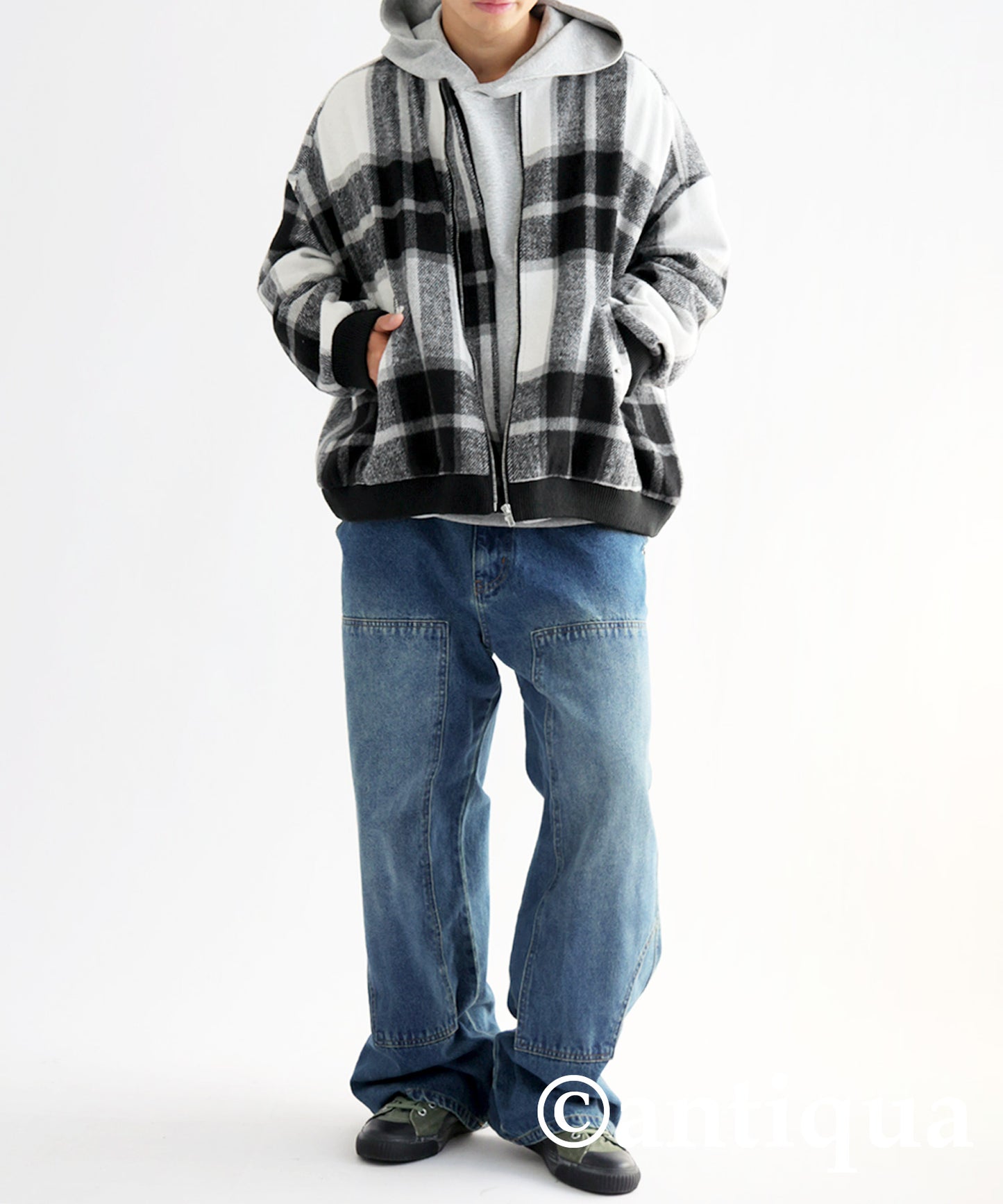 Large checked pattern blouson Men's