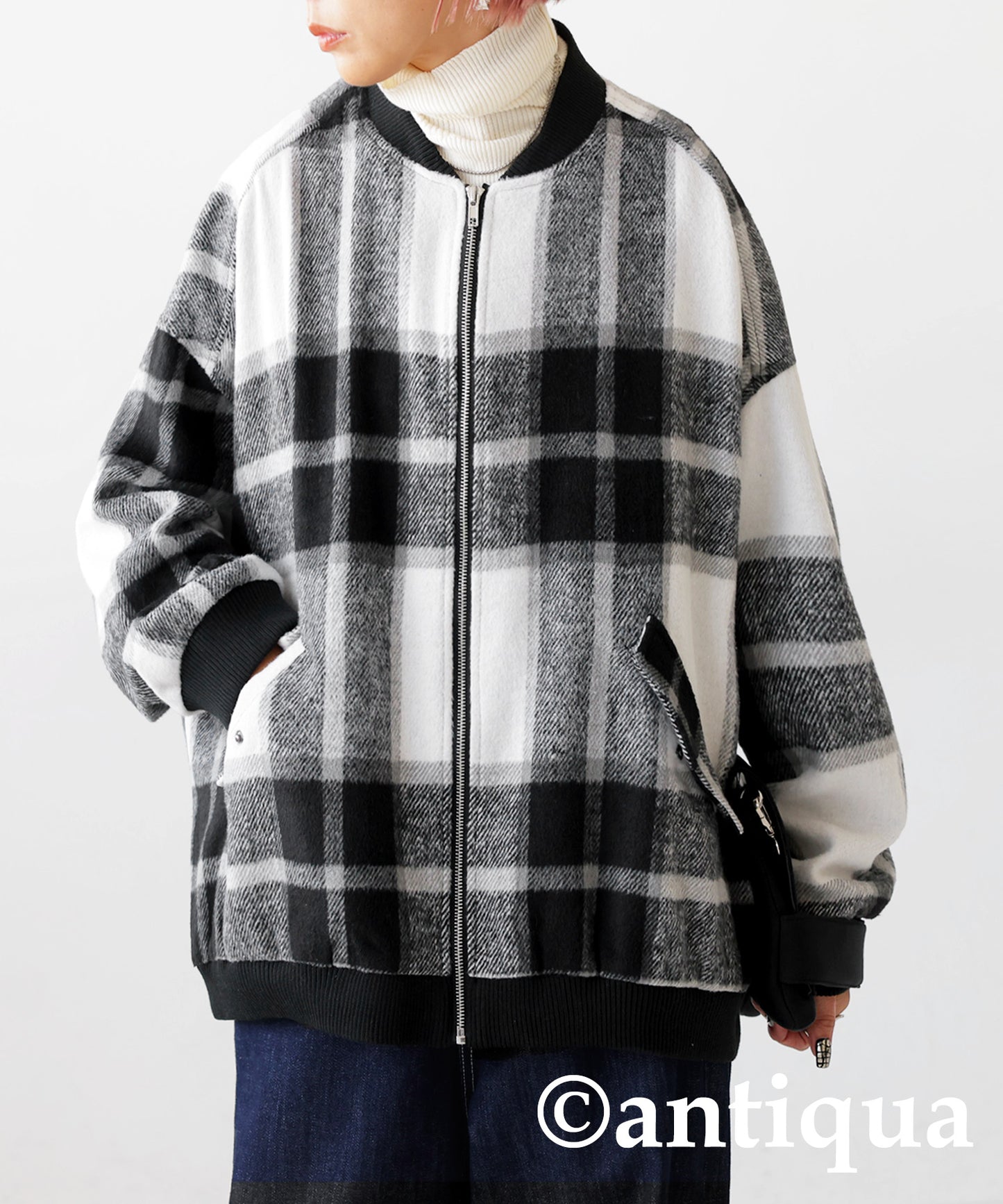 Large checked pattern blouson Ladies