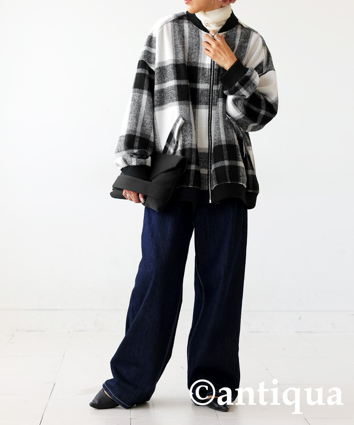 Large checked pattern blouson Ladies