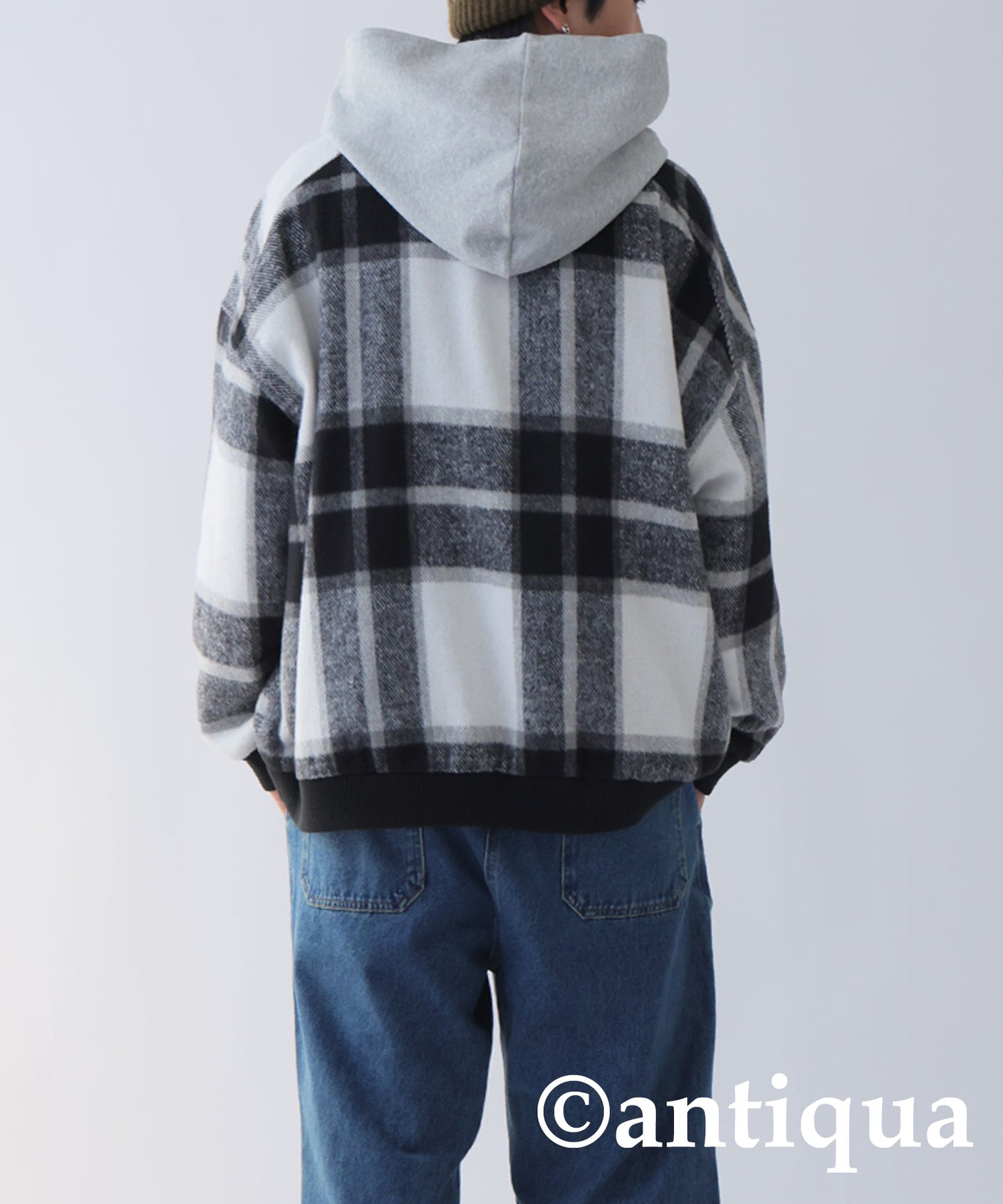 Large checked pattern blouson Men's