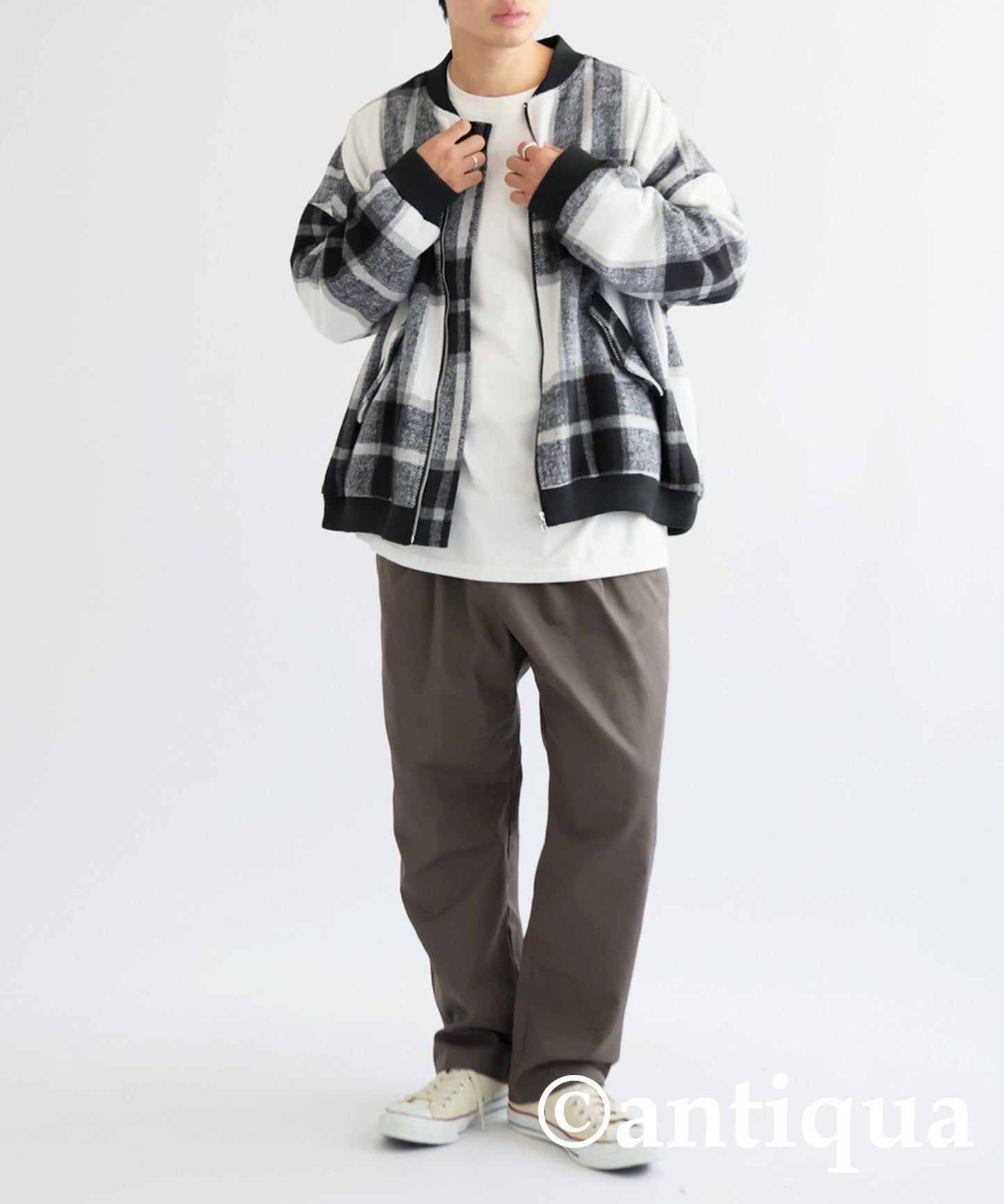 Large checked pattern blouson Men's