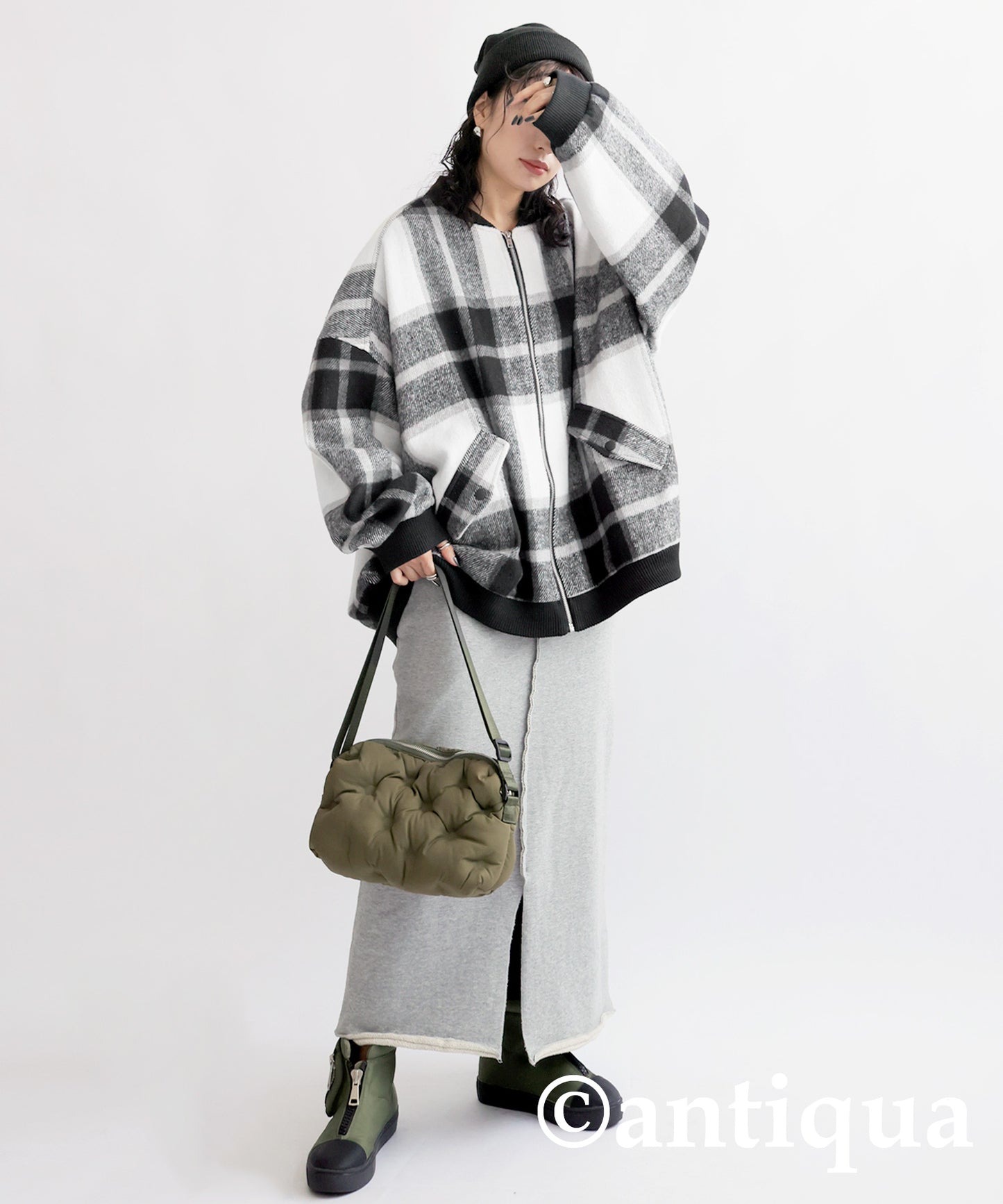 Large checked pattern blouson Ladies