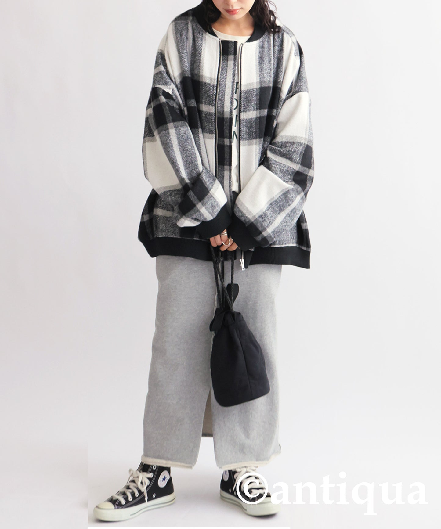 Large checked pattern blouson Ladies