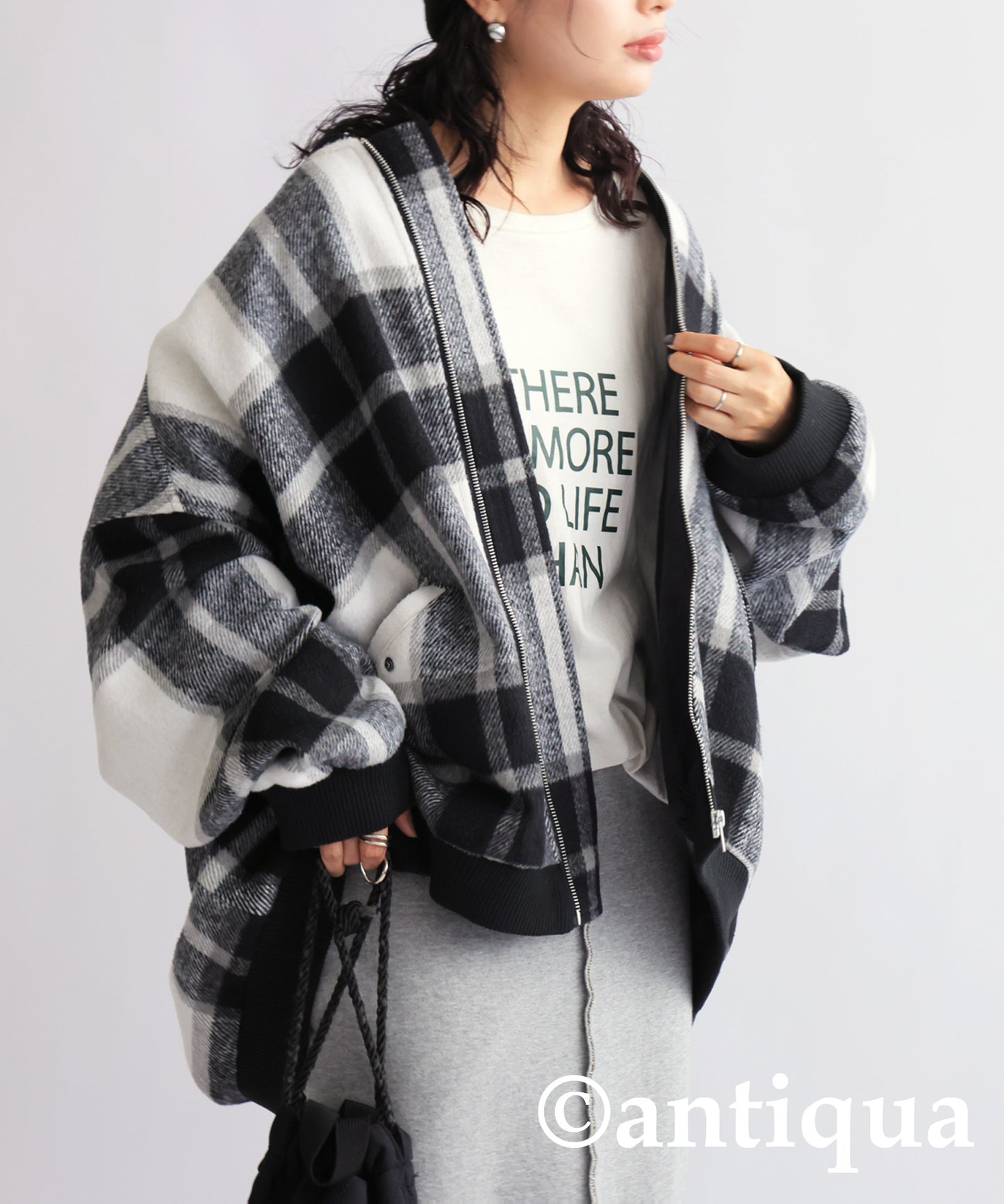 Large checked pattern blouson Ladies