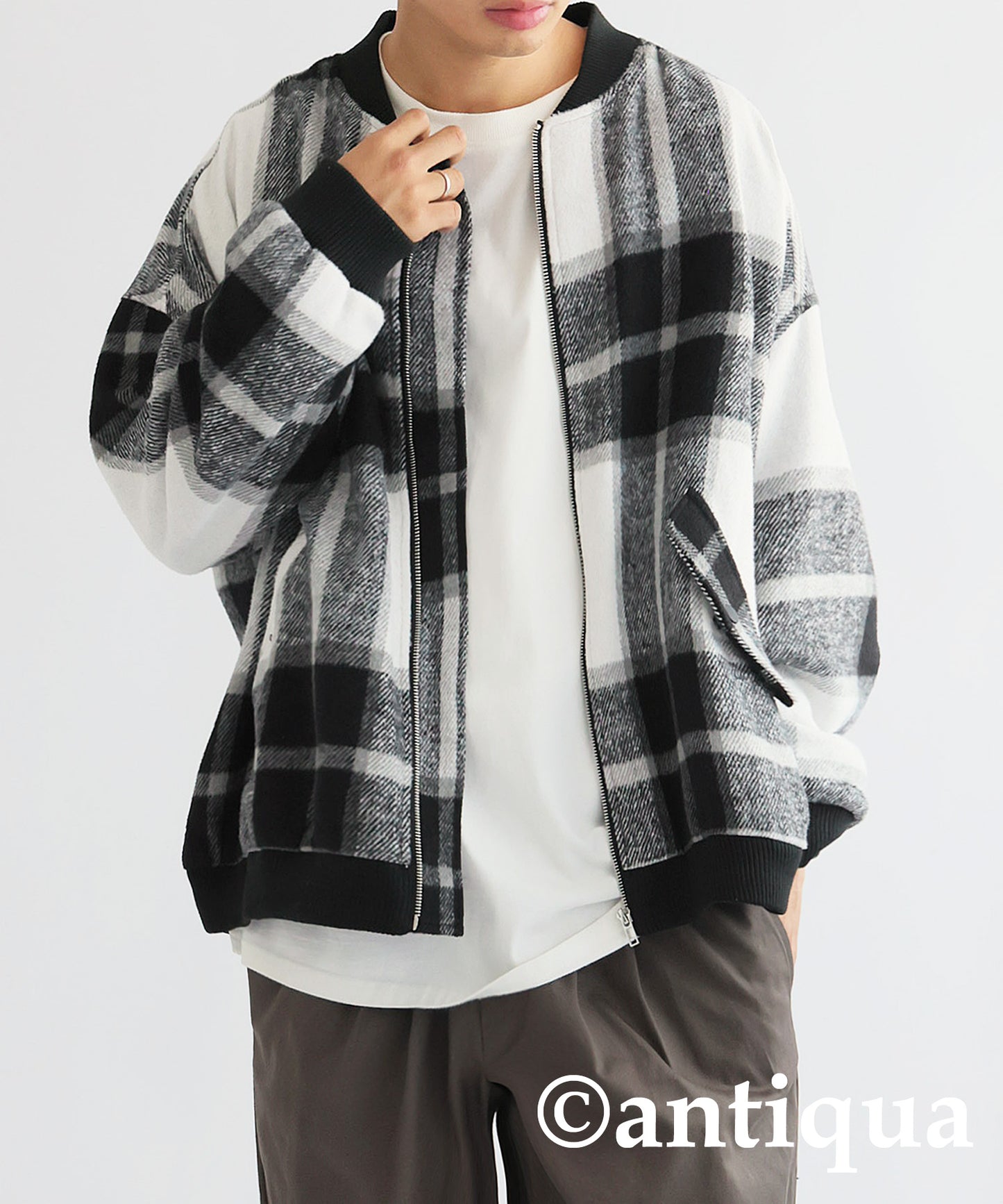 Large checked pattern blouson Men's