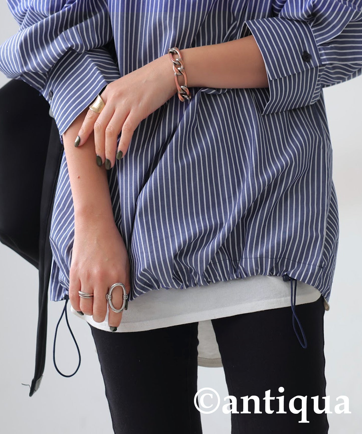 Stripe Shirt with Drawstring Ladies