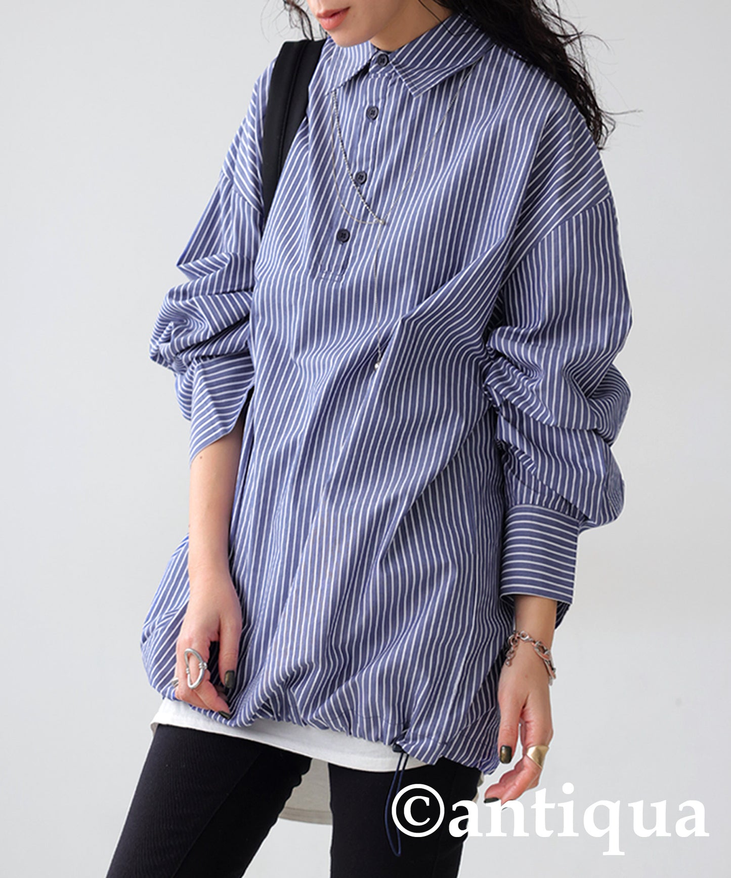 Stripe Shirt with Drawstring Ladies