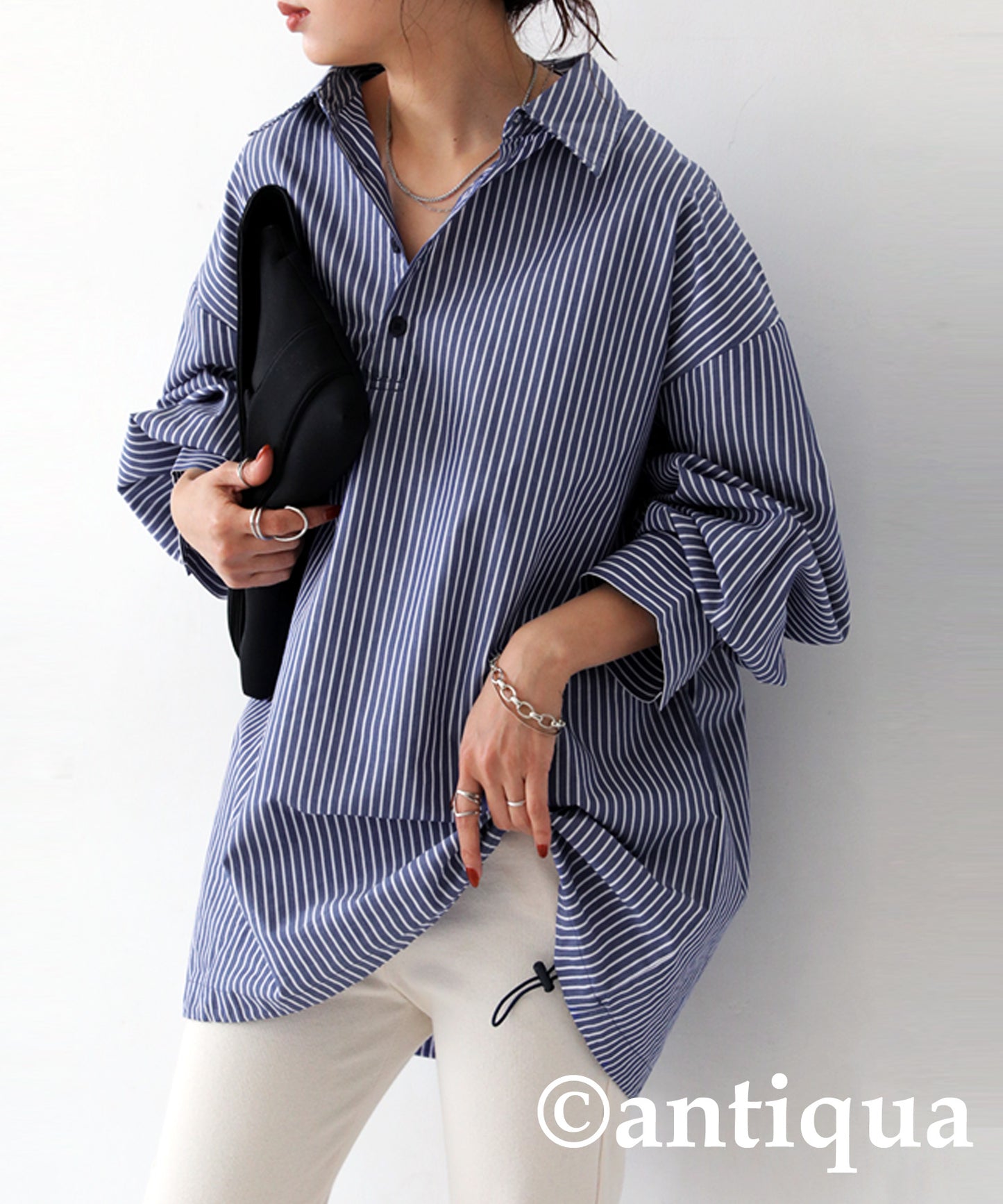 Stripe Shirt with Drawstring Ladies