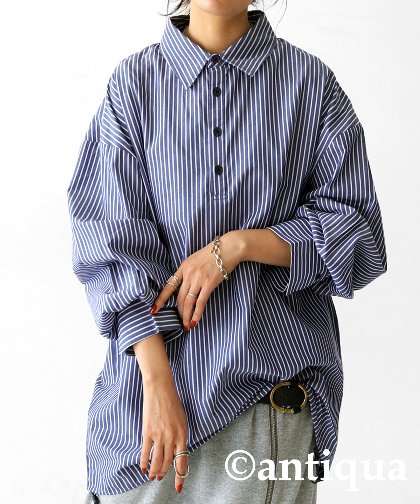 Stripe Shirt with Drawstring Ladies