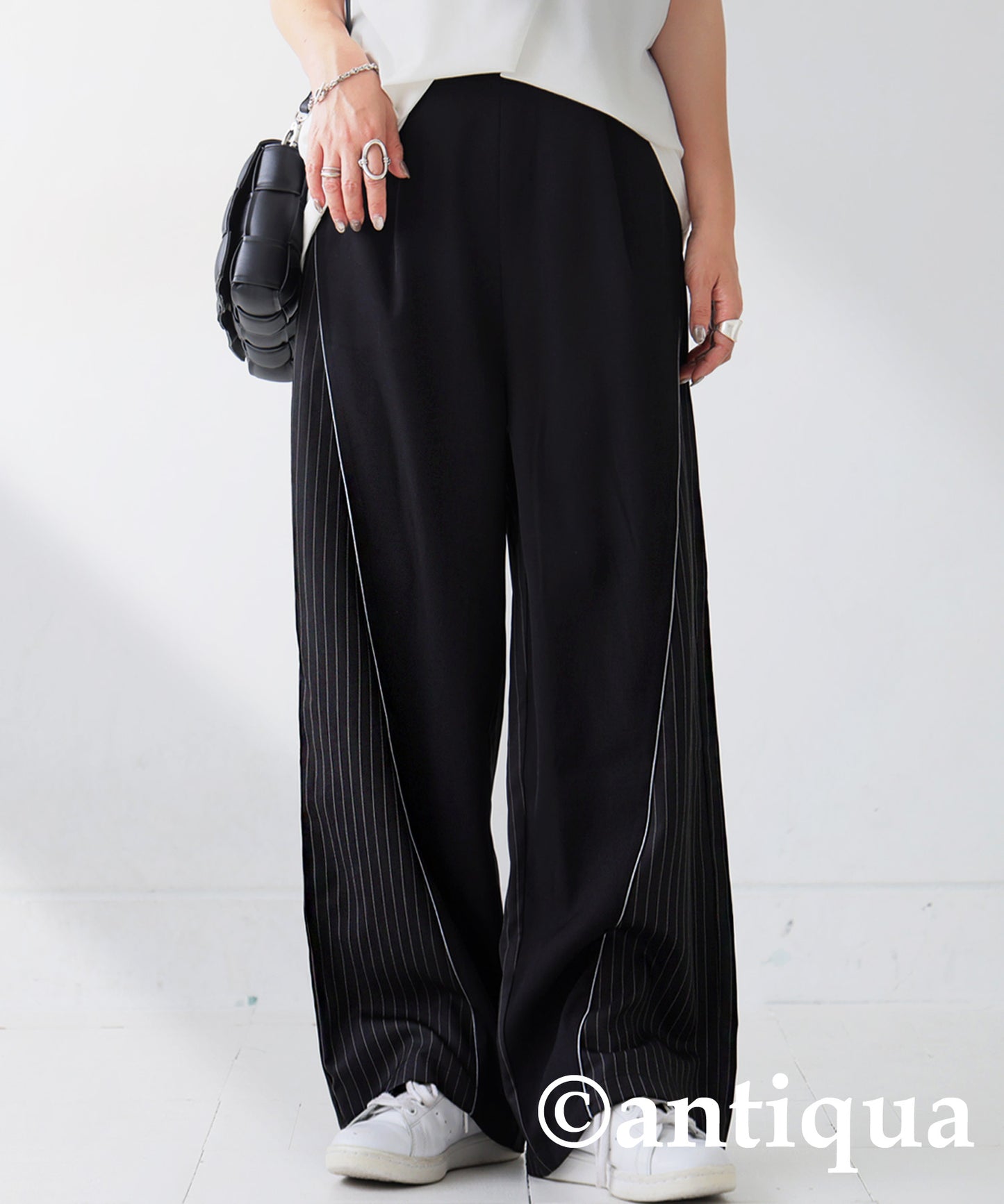 Striped Switching Wide Pants Ladies