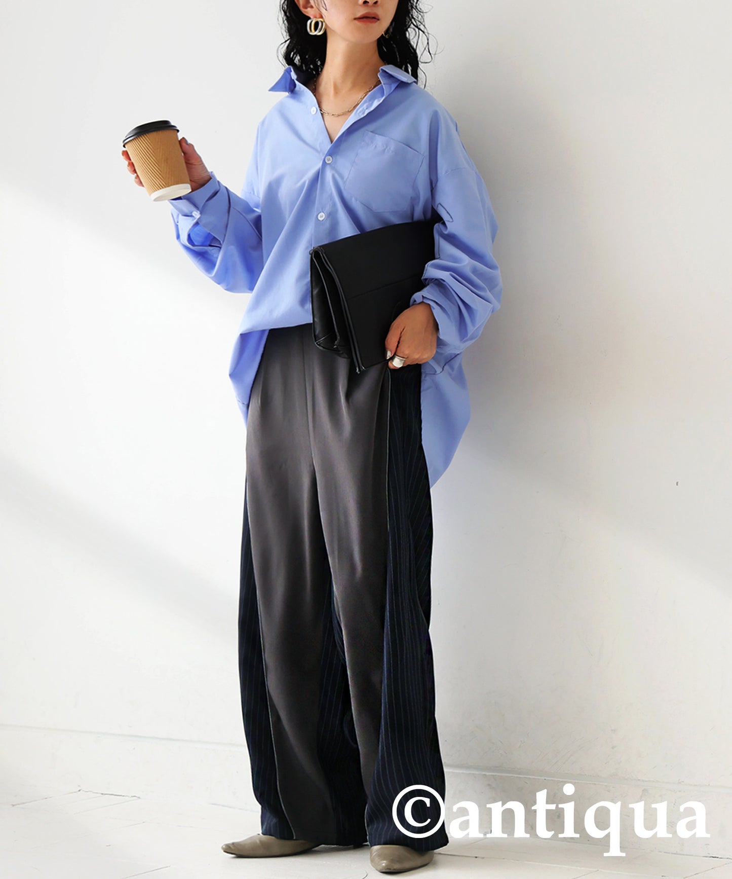 Striped Switching Wide Pants Ladies