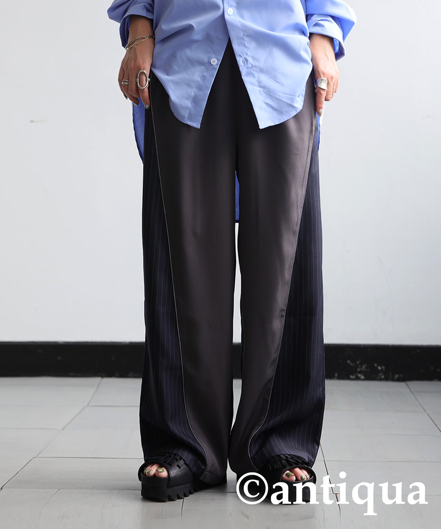 Striped Switching Wide Pants Ladies